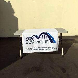 60"x84" white table runner with logo
